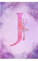 J: Letter J Initial Ballet Monogram Notebook - Ballerina on Purple Pink Watercolor College Ruled Notebook, Writing Pad, Journal or Diary for Kids, Girl