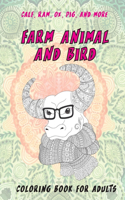 Farm Animal and Bird - Coloring Book for adults - Calf, Ram, Ox, Pig, and more