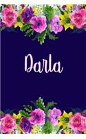 Darla: Personalized Name Pink Floral Design Matte Soft Cover Notebook Journal to Write In. 120 Blank Lined Pages