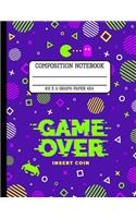 Composition Notebook Graph Paper 4x4: Neon 80s Game Over Trendy Back to School Quad Writing Book for Students and Teachers in 8.5 x 11 Inches