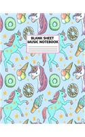 Blank Sheet Music Notebook: Cute Unicorn Matte Cover Design with 110 Pages White Paper Interior for Musician Students and Professionals Playing Piano, Ukelele, Mandolin and oth