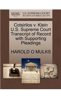 Cotsirilos V. Klein U.S. Supreme Court Transcript of Record with Supporting Pleadings