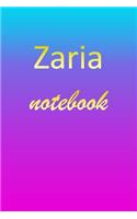 Zaria: Blank Notebook - Wide Ruled Lined Paper Notepad - Writing Pad Practice Journal - Custom Personalized First Name Initial Z Blue Purple Gold - Taking 