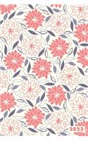 2023: Pretty Pink Flowers Purple Leaves Weekly Calendar Planner Organizer