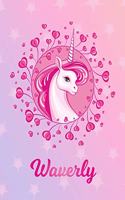 Waverly: Unicorn Large Blank Primary Sketchbook Paper - Pink Purple Magical Horse Personalized Letter W Initial Custom First Name Cover - Drawing Sketch Book