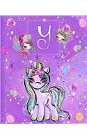 Y: Unicorn Composition Notebook Wide Ruled Monogrammed Initial Y