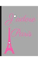 J'adore Paris: Grey, Collage Ruled Notebook, 8.5 x 11 Journal, diary