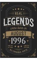 Real Legends were born in August 1996: Vintage Birthday Notebook - Great Individual Gift for Writing Notes, Scribble and Reminders lined 6x9 Inch 100 Pages