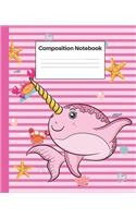 Composition Notebook: Pink Narwhal Gifts For Girls Boys Kids - Wide Ruled Lined School Writing Exercise Book - 110 Pages - 7.5" by 9.25"
