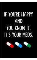 If You're Happy And You Know It It's Your Meds: Notebook, Funny Quote Journal - Humorous, funny gag gifts for Doctors, Nurses, Medical assistant -Appreciation or Thank you gift