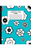 Composition Notebook: Flowers Light Blue Sketch Pattern 7.5 x 9.25 in - 110 Pages - Wide Ruled - Black Lined Paper - Kids Back to School, Classwork, Homework, Journal Ent