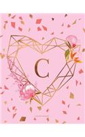 C - A Dotted Notebook: Initial Journal in Pink and Faux Rose Gold