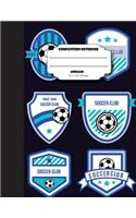 Composition notebook unruled 8.5 x 11 inch 200 page, Soccer club blue black