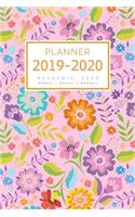 Planner 2019-2020 Academic Year: 6x9 Weekly Monthly Notebook Organizer Medium with Hourly Time Slots Bright Colorful Floral Design Pink