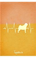 Tagebuch: Oranges liniertes Mops Hunde Journal Herzschlag ca DIN A5 weiß liniert 110 Seiten