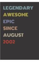 Legendary Awesome Epic Since August 2002 - Birthday Gift For 17 Year Old Men and Women Born in 2002: Blank Lined Retro Journal Notebook, Diary, Vintage Planner