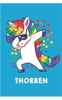 Thorben: Personalisiertes Design Notizbuch Einhorn 120 linierte Seiten - Perfekte Geschenkidee für die Schuhe oder Weihnachten mit Vornamen DIN A5 (himmelbla