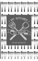 My Kitchen My Rules Recipe Notebook: To Write In, Recipe Card Format, Extra Blank Lined Pages, A Special Place to Record All Your Favorite Recipes, Organizer, 6x9 Softcover, Quotes, Spa