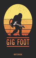 Gig Foot Notebook: Retro Sunset Bigfoot Carrying Electric Guitar