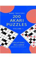 200 Akari Puzzles - Mind Twisters - Moderate Difficulty - Volume 1