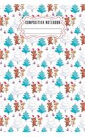 Composition notebook: Journal Notebook-Cute Bear Deer Forest Woodland Santa Claus Hat Cartoon Animals Fox Wolf Bird Xmas Christmas December Wide Ruled Paper Winter Blank 