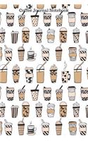 Coffee Journal Notebook: 100 Pages 6 x 9 Lined Paper Allover Coffee Latte Pattern School Student Teacher Diary Planner