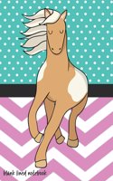 Blank Lined Notebook: Cute Tan & White Horse Beautiful Mane - 100 Page Double Sided Journal - Take Notes at School or Work - Horse Lover Gift - Pink Teal Chevron Polka Do
