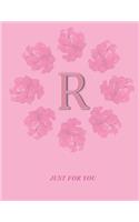 R: Monogram Initial R Letter Ruled Notebook for Women, Girl and School, Pink Floral Cover 8.5'' x 11'', 100 pages
