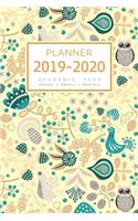 Planner 2019-2020 Academic Year: 6x9 Weekly Monthly Notebook Organizer Medium with Hourly Time Slots Floral Owl Bird Design Yellow