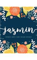 Jazmin: Notebook - Libreta - Cahier - Taccuino - Notizbuch: 110 pages paginas seiten pagine: Modern Florals First Name Notebook in Orange, Mint & Yellow on 