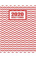 2020 Weekly Planner: January 2020 - December 2020 Calendar Agenda And Daily Schedule - Cool Red And White Chevron Zig Zag Pattern (8.5"x11")