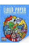 Dragons - Lined Paper Composition Notebook: Large Writing Book - Ruled Lines with Border - Numbered pages(5 Monster Writing Papers)