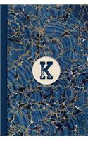 Monogram K Marble Notebook (Blue Ginger Edition): Blank Lined Marble Journal for Names Starting with Initial Letter K