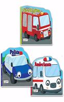 Set of 3 Emergency Transport Vehicles Shaped Board Books (Ambulance, Fire Engine & Police)