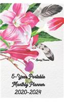 2020 - 2024 5-Year Portable Monthly Planner Spring Flowers 6x9