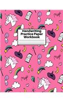 Handwriting Practice Paper Workbook: Cute Unicorn Matte Cover Large 8.5 x 11 Blank Lined Sheets Journal Notebook for Writing Improvement Exercises - Perfect for Preschool, Kindergarten,