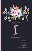 Monogram 'I' Notebook (Diary, Journal): Monogram Initial I Notebook (diary, journal) with quote 'I Am A Girl. I Am Smart. I Am Strong. And I Can do Anything' on the cover for women, girls 
