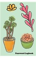 Password Logbook: Large Print Password Book, Cute blue cover with water color succulents, 6" x 9 " 6x9 password organizer, glossy cover, 110 pages, handy purse size