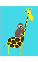 Smiling Sloth Riding Giraffe Notebook Journal 150 Page College Ruled Pages 8.5 X 11