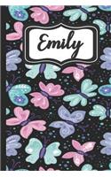 Emily: Personalized Named Journal Notebook Pretty Butterfly Cover for Women and Girls Lined Pages