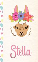 Stella: Personalized Llama Dot Grid Bullet Journal/Notebook For Girls With Pink Name - 8.5x11 110 Pages Dotted Journal Diary Paper