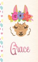 Grace: Personalized Llama Sketchbook For Girls With Pink Name - 8.5x11 110 Pages. Doodle, Draw, Sketch, Create!