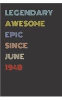 Legendary Awesome Epic Since June 1948 - Birthday Gift For 71 Year Old Men and Women Born in 1948: Blank Lined Retro Journal Notebook, Diary, Vintage Planner