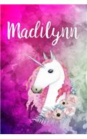 Madilynn: Cute Unicorn Notebook Writing Journal for Girls,6x9 dimension-121pages, Personalized With Name, Personalized Writing Journal, Notebook for Women and