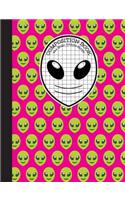 Composition Book 4x4 Quad Graph Paper: Hot Pink and Green Emoji Alien Notebook with 150 Pages or 75 Sheets, 1/4 Inch Squares, Softcover