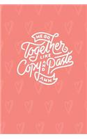 We Go Together Like Copy and Paste: Hearts on the Pink Coral Background Dotted Bullet Grid Journal