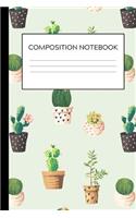 Cute Watercolor Cactus Succulents: Composition Notebook - Ideal For Note Taking, Diary Entries, Record Keeping, Reminders, Shopping Lists And More!