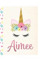Aimee: Personalized Unicorn Sketchbook For Girls With Pink Name - 8.5x11 110 Pages. Doodle, Sketch, Create!