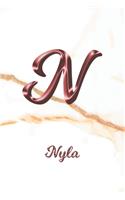 Nyla: Journal Diary - Personalized First Name Personal Writing - Letter N White Marble Rose Gold Pink Effect Cover - Daily Diaries for Journalists & Write