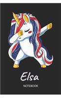 Elsa - Notebook: Blank Lined Personalized & Customized Name Great Britain Union Jack Flag Hair Dabbing Unicorn Notebook / Journal for Girls & Women. Funny Unicorn Ac